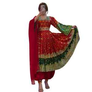 ชุดเดรสทรงเอไลน์ยาวระดับเข่าสไตล์อัฟกานิคูชี แต่งลูกไม้ปักลายวินเทจทำมือสุดฮิต พร้อมผ้าคลุมไหล่ - Product Image 1