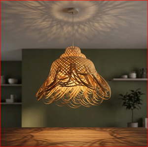 Lampe à fleurs, abat-jour en rotin, lustre en rotin naturel, grande lampe suspendue en rotin, luminaire en rotin rond - Product Image 5