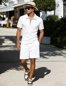 Men Summer <b>Knitted</b> Embroidered 100% Cotton Quick Dry Short Sleeve Custom Logo Joggers Suits <b>Set</b> Shirt and Short <b>Set</b> - Product Image 6