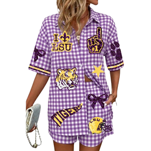 Hot Sale High Quality Women 2-pieces <b>Top</b> Skort set <b>Sequins</b> Football Short Sleeve Women's Crew Neckline Round Neck Game Day Set - Product Image 4