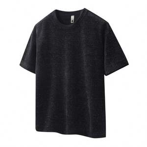 เสื้อยืดคอกลมแขนสั้นสีดำล้วนทรงโอเวอร์ไซส์สำหรับผู้ชาย ผ้าเจอร์ซีย์ถักจากผ้าฝ้าย ดีไซน์เรียบง่าย - Product Image 1