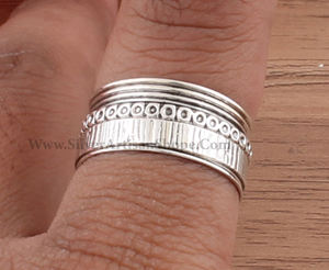 Bague anti-stress rotative authentique en argent sterling 925 avec sertissage clos, pour femmes et hommes, bijou de méditation et anti-angoisse, idéale pour les fêtes - Product Image 1