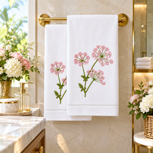 Serviettes d'invité en coton blanc brodées à la machine de qualité supérieure, motif floral rose élégant, serviette décorative pour la maison et les mariages - Product Image 2