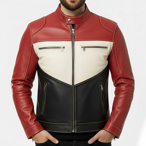 Blouson d'hiver en cuir noir pour homme, coupe ajustée, style motard, vente en gros - Product Image 1