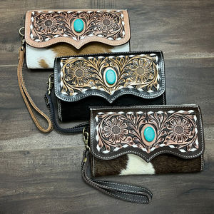 Nuevo Estilo, Cartera de Cuero Vacuno Hecha a Mano al por Mayor, Tarjetero con Correa para la Muñeca, Diseño Occidental para Mujer, Bolso de Mano Tipo Clutch - Product Image 5