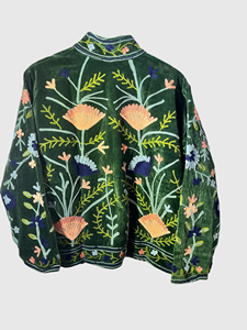 Hand Embroidered Floral <b>Velvet</b> Mandarin Collar Jacket Full Sleeve Regular Length Plus Size Adult Women's Autumn Wear - Product Image 2