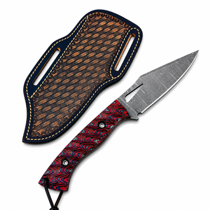 Cuchillo de Caza de Ciervos Hecho a Mano en Acero de Damasco, Hoja de Punta Caída con Funda de Cuero, para Uso en Exteriores - Product Image 2