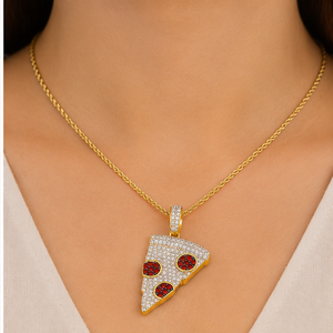 Collar con colgante de moissanita y diamante de oro macizo de 10K, moderno, personalizado, con diseño de rebanada de pizza helada inspirada en comida, regalo para colgantes y dijes de alta gama - Product Image 5