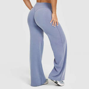 Women's High Waist Non-Front Seam Butt Lifting Fitness <b>Flare</b> Custom Seamless <b>Leggings</b> Wide Leg Sports Sets Plus Size Breathable - Product Image 3