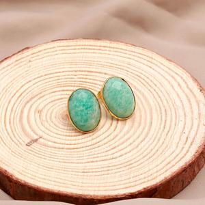 Boucles d'oreilles en amazonite naturelle ovale, faites à la main, plaquées or vermeil, magnifiques boucles d'oreilles en amazonite - Product Image 2
