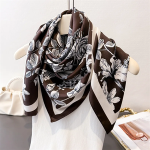 90*90cm Luxury Square Silk Scarf For Women Fashion Print Shawl Warps Elegant Neckerchief <b>Bandanas</b> Hijab Soft Stain Ladies Scarf - Product Image 5