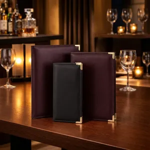 PU Leather Menu Holder Wallet Document Cover with Metal <b>Corner</b> <b>Protectors</b> for Restaurant Hotel Cafe Front Desk - Product Image 1