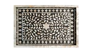 Handcrafted Black Tray Mother of Pearl Inlay, Floral Design | Geometric Floral Serving Decor | Decorative Artisan Serving| MOP - Product Image 2
