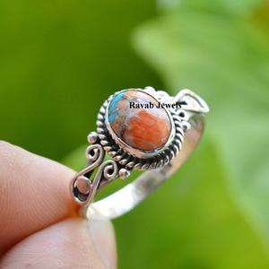 2025 Premium 6x8mm cuivre Orange bleu huître Turquoise bague empilable 925 argent Sterling femmes pierres précieuses fabricant de bijoux - Product Image 4