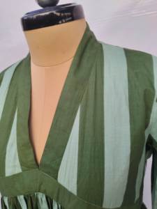 Vestido Kaftán de Algodón a Rayas Verdes para Mujer, Cuello en V, Manga Larga, Corte Holgado, Estilo Maxi, Ropa Casual de Verano para Compradoras de Boutique - Product Image 3