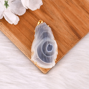 จี้หินอาเกตบราซิลธรรมชาติทรงสไลซ์ ประดับด้วยทองเหลือง - Product Image 5