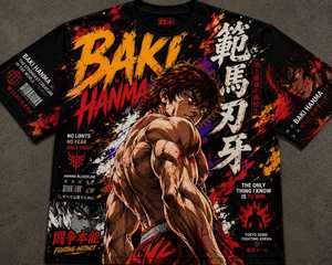 เสื้อยืดแขนสั้นผู้ชาย Yujiro Hanma Ogre พิมพ์ลายสกรีนด้านหน้า สไตล์สตรีท ดีไซน์ตัวละคร ทรงหลวม คอกลม ผ้า 100% - Product Image 2