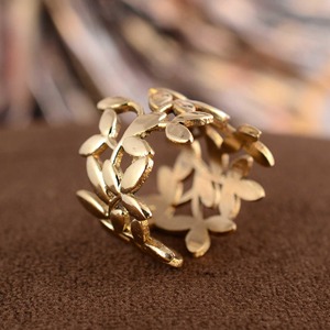 Hot Selling Design Boho Leaf Ring Vintage Brass Jewelry Women 18k Gold Plated Floral Band Dainty Olive <b>Branch</b> Wholesale/OEM/ODM - Product Image 4