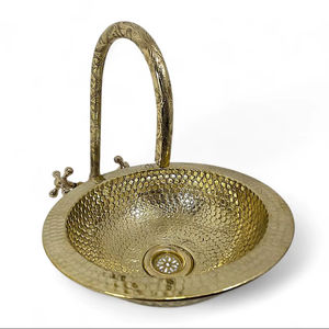 Élégant Lavabo de Salle de Bain en Laiton Martelé avec Motif Gravé, Vasque Ronde à Poser pour Meuble-Lavabo, Cuisine, Durable et Fait Main - Product Image 1