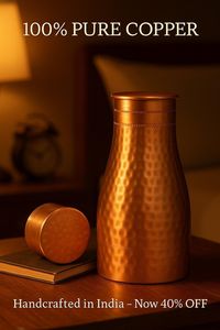 Bouteille d'eau en cuivre au design simple et épuré, vaisselle ayurvédique écologique réutilisable et anti-fuite pour une hydratation minimaliste au quotidien. - Product Image 4