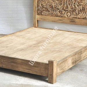 Luxury Handcrafted Solid Wood <b>Bed</b> Frame Ornate <b>Royal</b> Floral Carving Distressed Honey Oak Finish - Product Image 3