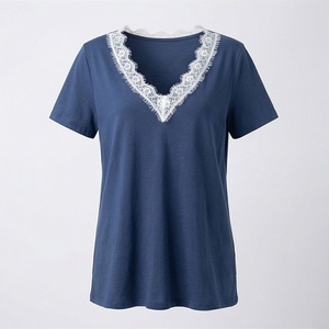 Vêtements pour femmes, haut en dentelle florale, chemisier à col rond, t-shirt tendance avec dentelle, t-shirts en coton sexy, vêtements de mode de qualité - Product Image 1
