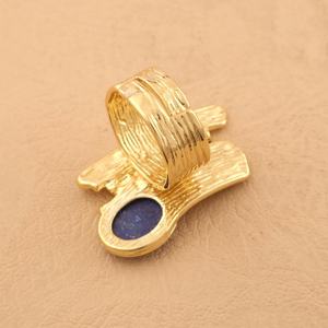 Bague en pierre précieuse Lapis Lazuli naturel, argent sterling 925 plaqué or 14 carats, bague texturée, bijou fait main pour femmes - Product Image 3