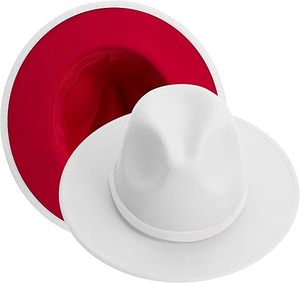 Chapeau de cowboy blanc avec intérieur rouge, Fedora unisexe en laine, décontracté, printemps-été, 56-58 cm, chapeau pour adulte - Product Image 2