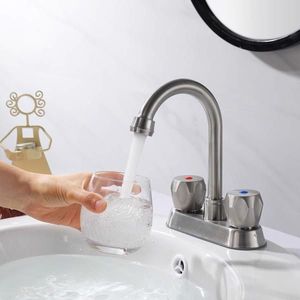 Rubinetto per lavabo da bagno Centerset a 2 maniglie con scarico a scomparsa in acciaio inossidabile e tubo di scarico - Rubinetti per lavabo di alta qualità - Product Image 4