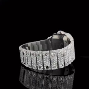 Luxury Silver Iced Out Watch VVS Moissanite Diamond American Flag Dial Fully Paved Square <b>Case</b> Steel Bracelet Men Custom Watch - Product Image 4