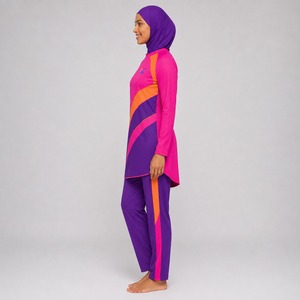 Ensemble de maillot de bain islamique modeste avec logo, taille haute, 3 pièces, compatible hijab, en tissu extensible doux, pour la plage - Product Image 2