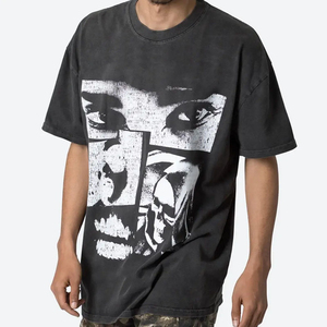Camiseta Gráfica Vintage para Hombre, Lavada, con Estampado de Rostro Abstracto, Estilo Urbano, Holgada, Informal, de Algodón, a la Moda - Product Image 3