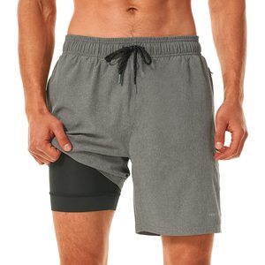 Shorts de sport gris pour homme, séchage rapide, polyester tissé, taille élastique, shorts décontractés pour l'entraînement - Product Image 1