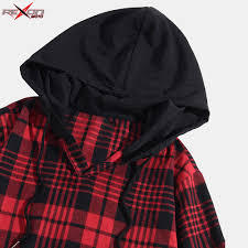 Sudadera con capucha estilo streetwear para hombre con diseño de cuadros y patchwork - Edición a cuadros rojos y negros Buffalo - Product Image 2