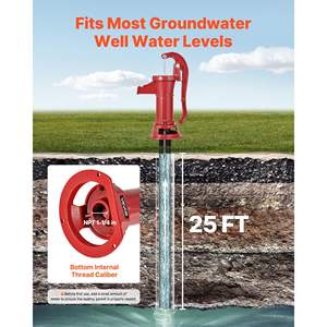 Pompe à eau manuelle en fonte antique, hauteur de refoulement maximale de 25 pieds, raccord NPT 1-1/4, installation facile, style ancien, rouge, pour extérieur - Product Image 2