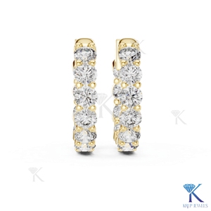 Boucles d'oreilles créoles à une rangée de diamants CVD HPHT cultivés en laboratoire sur mesure, à griffes en U, avec fermoir à pression, en or massif 14K/18K, bijoux pour femme pour mariage et soirée - Product Image 2