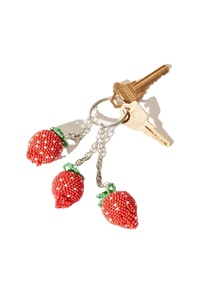 Beautiful heart design red and <b>gold</b> coloured seed beaded embroidery keychain and keyring for girls from India - Product Image 5