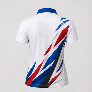 Polo pour femme personnalisé blanc, rouge et bleu roi à coupe angulaire, séchage rapide, respirant, manches courtes, uniforme de golf performant WPS-0888 - Product Image 2