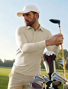 Chemise de golf à manches longues pour homme, polo boutonné élégant à motif graphique, couleur unie, pour un usage décontracté, professionnel ou en plein air, respirante - Product Image 2