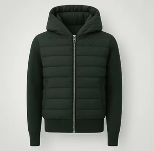 Blouson matelassé noir pour homme en polyester avec rembourrage coupe-vent, fermeture éclair décontractée, coupe régulière, couleur unie, devant en mélange de coton pour l'hiver - Product Image 6