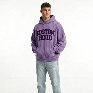 Sweat à capuche oversize en molleton pour homme, effet délavé minéral, avec broderie personnalisée, style streetwear vieilli, en coton épais, motif lettres d'équipe - Product Image 1