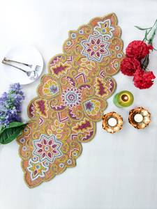 Orange Handmade Beaded Polyester/Cotton <b>Table</b> <b>Runner</b> Pallavi for Hotel Use - Product Image 3