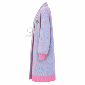 Cardigan long en maille chevron pour femme Gamma Phi Delta Sorority, ouvert sur le devant, avec poignets côtelés brodés - Product Image 3