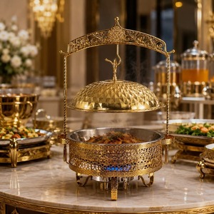 Calentador de Comida Estilo Árabe de Oriente Medio, Cerámica Antiadherente, Acero Inoxidable Ecológico, Plato para Servir con Tapa de Cúpula para Restaurante - Product Image 1