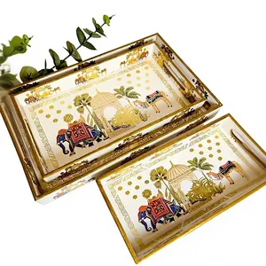 ชุดถาดตกแต่งทรงสี่เหลี่ยมลายสัตว์พร้อมดีไซน์ชุบทองสไตล์โบฮีเมียน 2 ชิ้น - Product Image 2