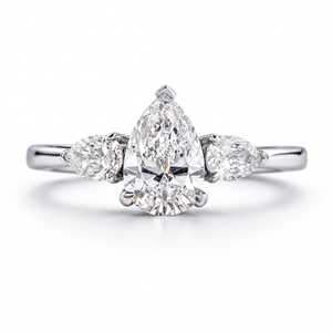 Pear Cut Lab Grown Diamond Three Stone Engagement Platinum Ring Bridal Jewelry Anniversary <b>Gift</b> <b>For</b> <b>Her</b> <b>Unique</b> Design Ring - Product Image 4