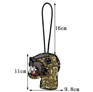 Porte-clés vintage faits main couleur panthère noire avec strass, breloques de poignet multicolores en lettres initiales alphabet, style bling-bling - Product Image 6