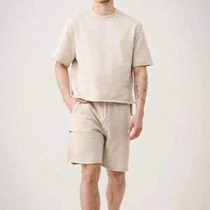 Ensemble T-shirt et short en coton French Terry respirant à manches courtes, design personnalisé, effet délavé à l'acide, pour hommes - Product Image 4