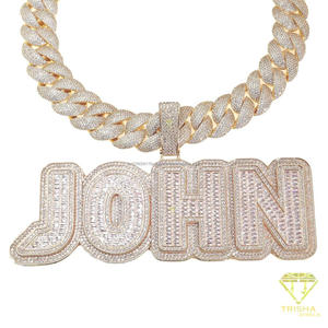 Personalized Custom Gold Moissanite <b>Name</b> Pendant Baguette Cut Stone Iced Out Initial <b>Letter</b> Necklace Hip Hop Jewelry Manufacture - Product Image 2