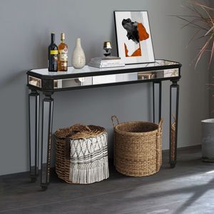 Consolle Black Mirror 48 piedi, in legno vintage intagliato, splendida e raffinata, per ingresso e soggiorno, tavolo da divano, stile classico - Product Image 2